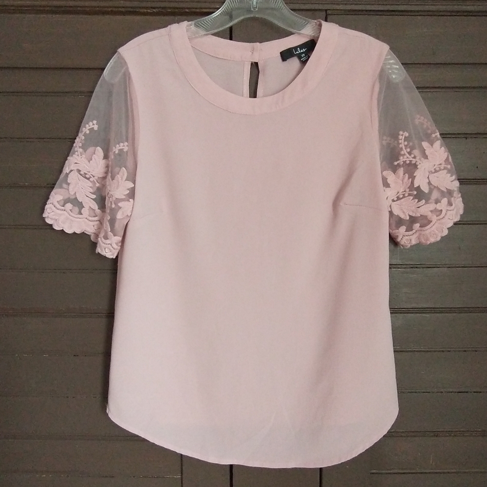 Lulus Mauve Pink Lisa Marie Top with Lace Short Sleeves Size XS